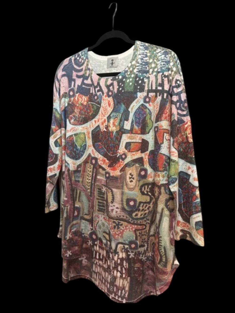 Inoah Sz Med VERY Oversized Abstract Art To Wear Cream Multicolored Tunic